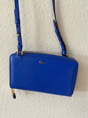 Lauren Ralph Lauren Cobalt Blue Leather Wallet on Strap Crossbody Bag